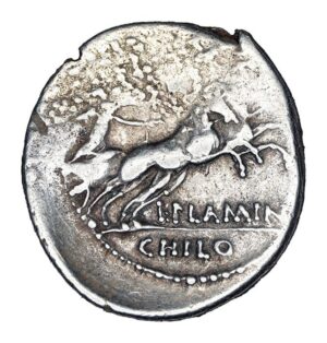 L Flaminius Chilo AR Denarius - Victory in Biga - Image 2